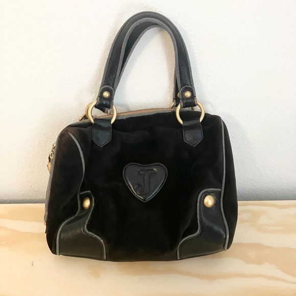 Vintage Black Juicy Couture Purse Tote Bag Handbag Daydreamer Velour Floral Y2K - Picture 5 of 10